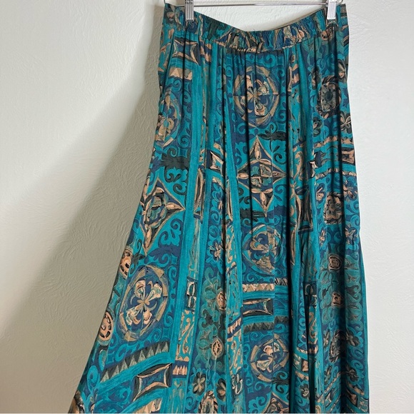 Vintage Karen Kane Rayon Abstract Print Maxi Skirt Teal Button Front Size 12 - Picture 10 of 16